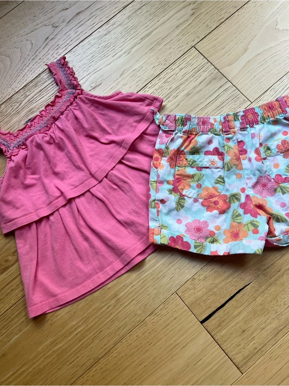 GYMBOREE Coral Pink Smocked Ruffle Tank Top with Matching Shorts
